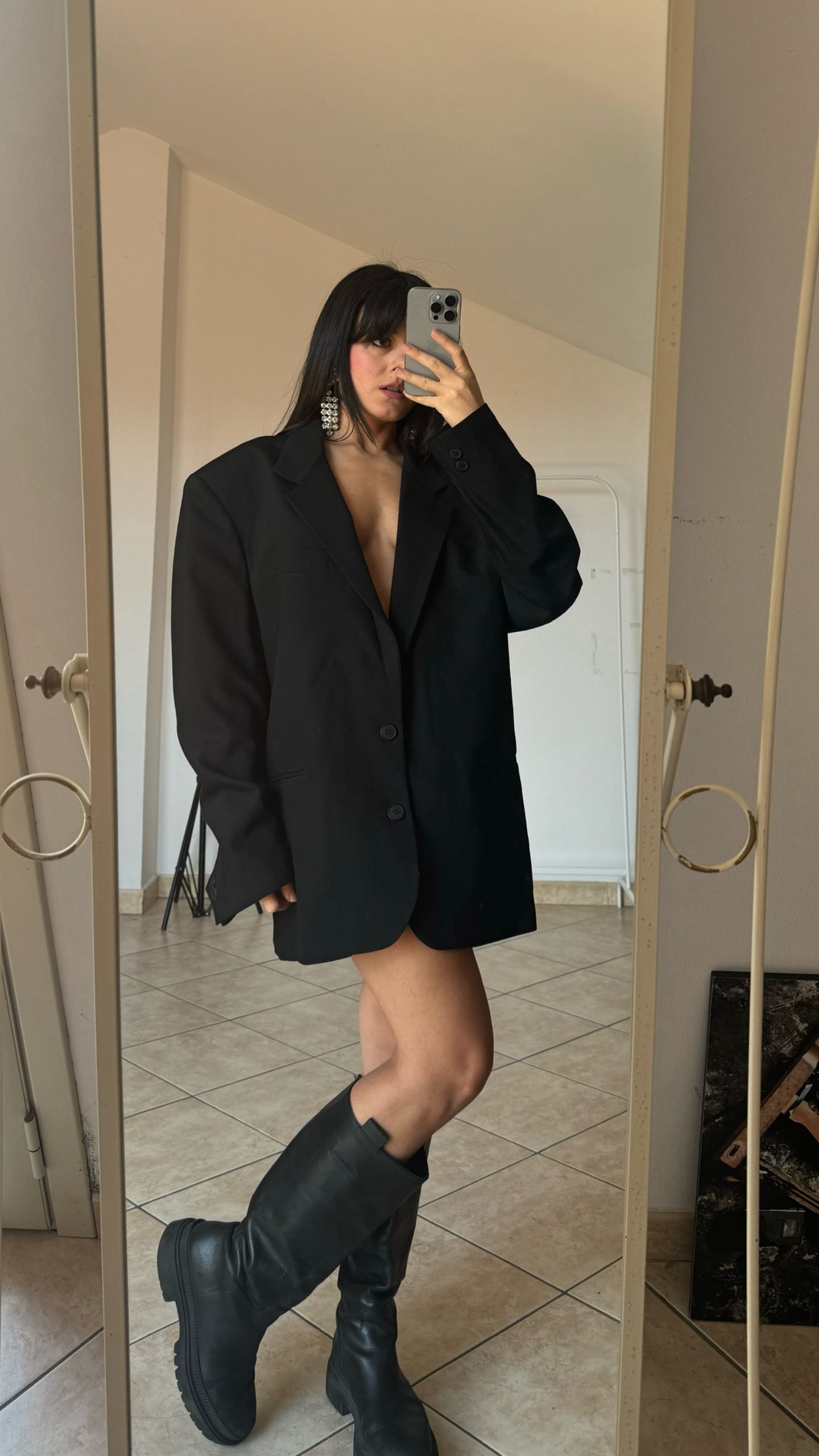 Giacca super oversize nera in lana unisex - immagine 2