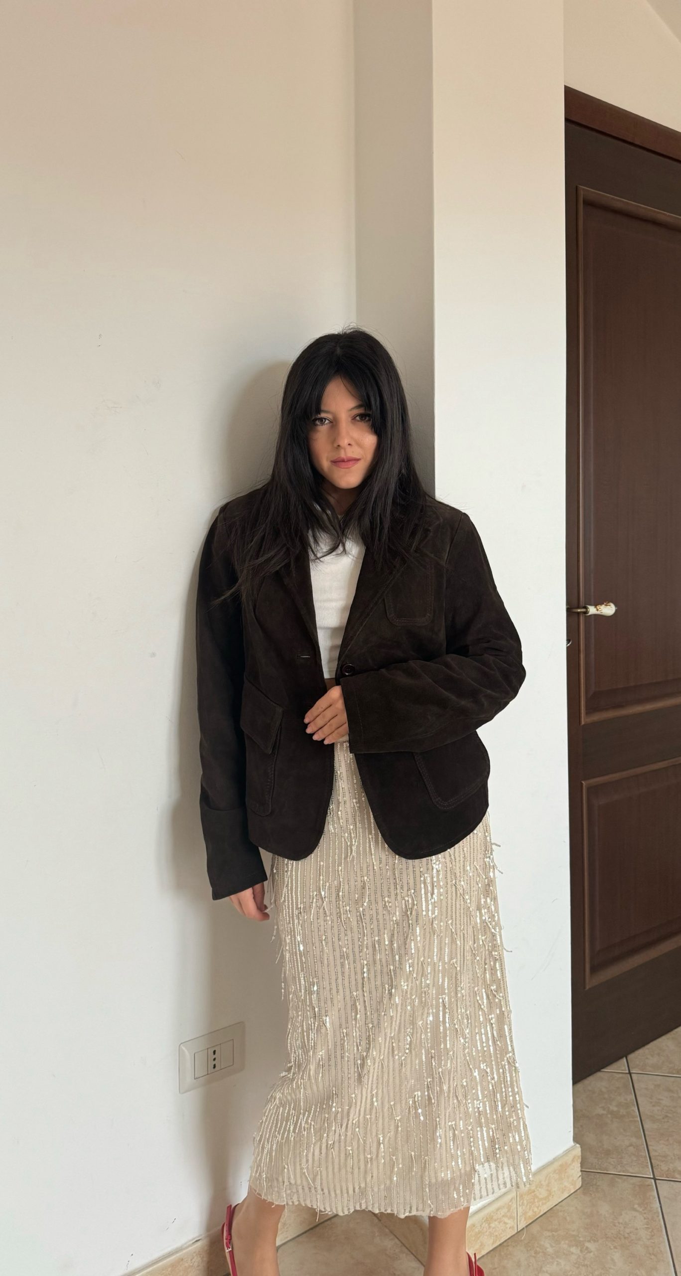 Giubbotto/blazer in camoscio marrone corto