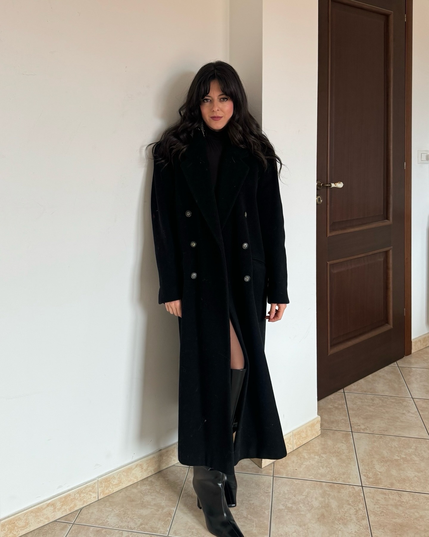 Cappotto doppiopetto nero lunga 100% lana