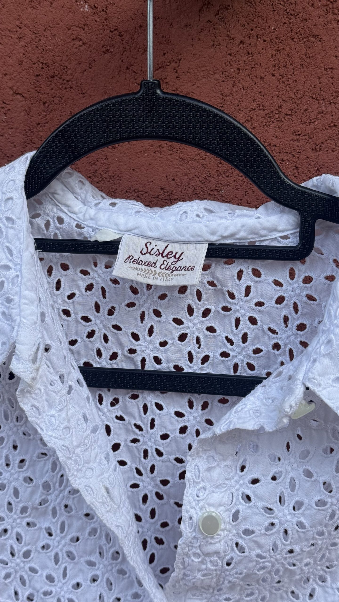 Camicia di cotone Sisley traforata bianca - immagine 5