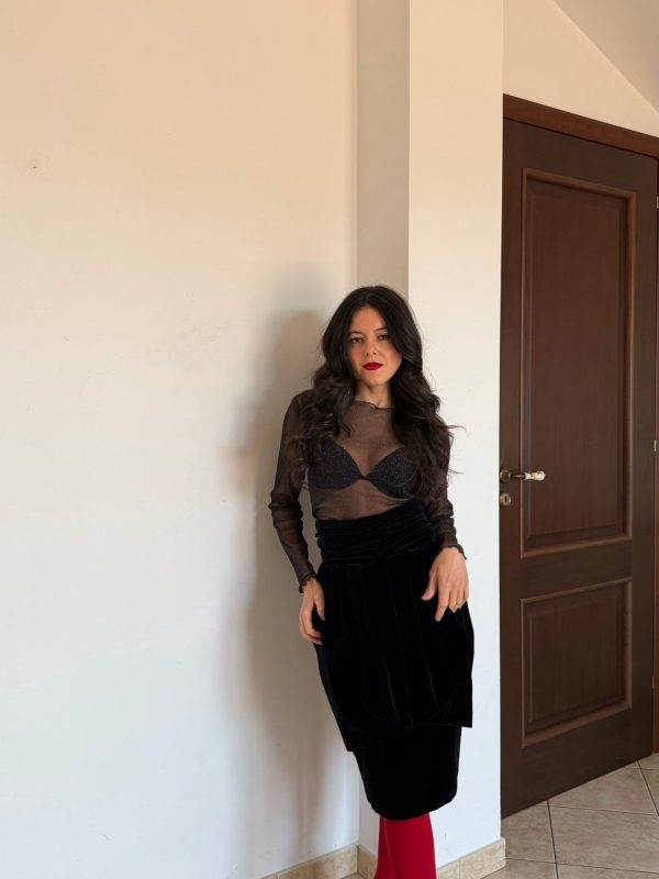 Gonna in velluto nera midi strutturata