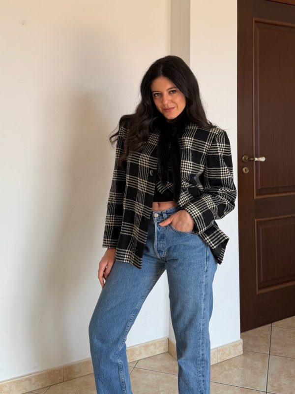 Blazer Luisa Spagnoli a quadri con collo di vera pelliccia