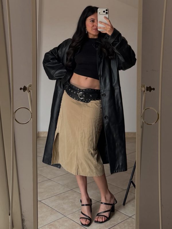 Cappotto lungo in vera pelle nero da uomo