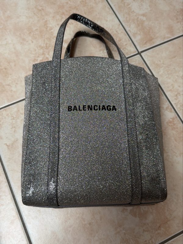 Mini tote bag Balenciaga glitter silver