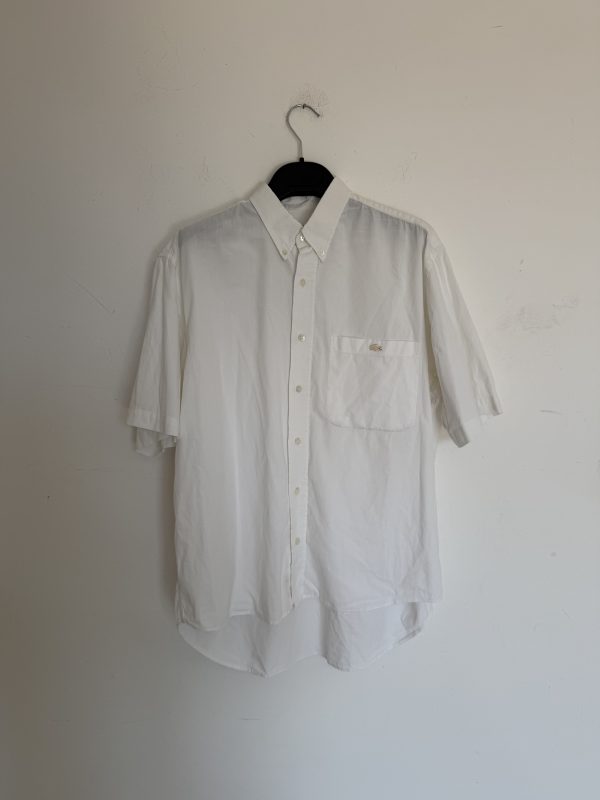 Camicia di cotone a maniche corte bianca Lacoste