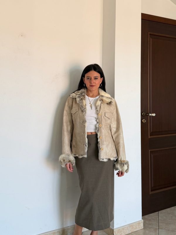 Giacca / giubbotto in vera pelle e vera pelliccia chiara